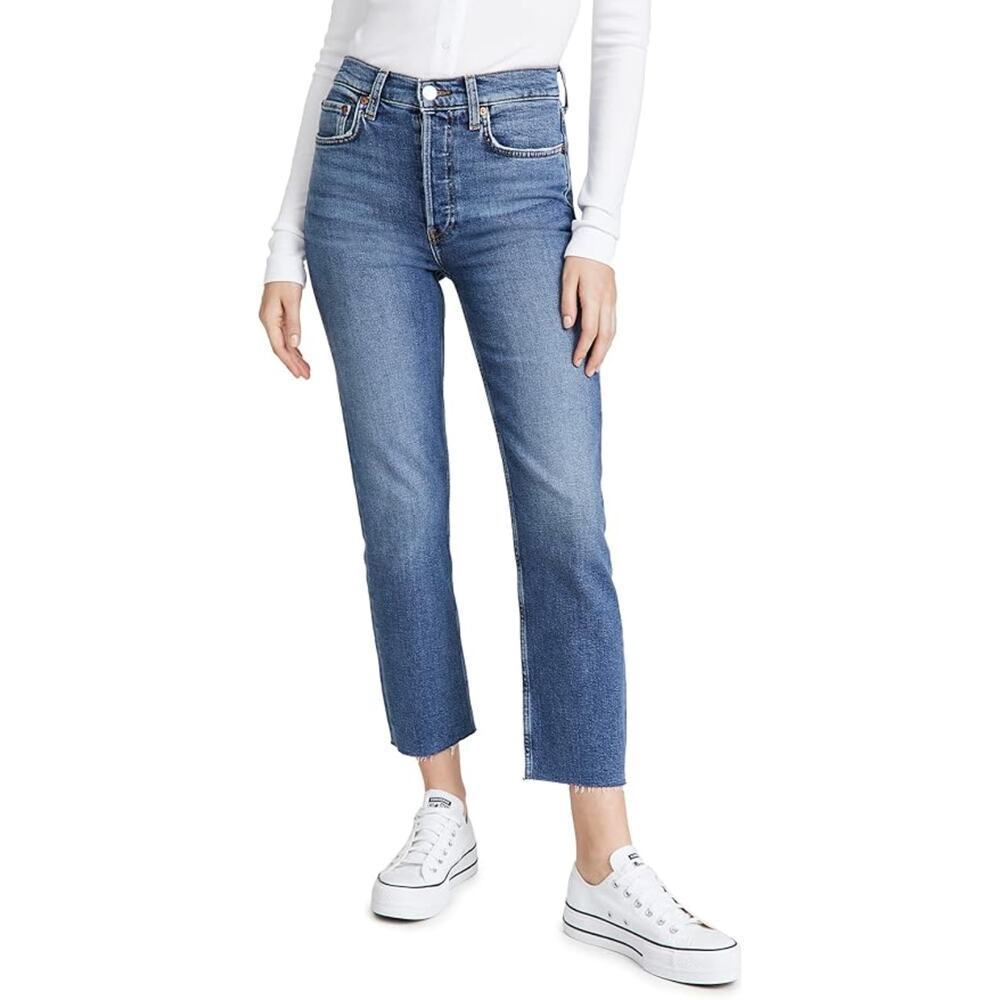 RE/DONE 70s Stove Pipe High Rise Comfort Stretch Straight Jeans Mid 70s 27